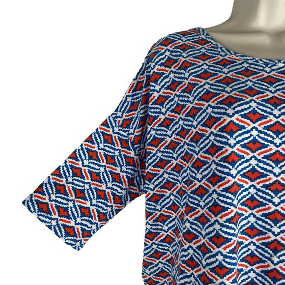 Lularoe Irma Short Sleeve Printed Oversized Tunic Top Blue Size M - Picture 4 of 7